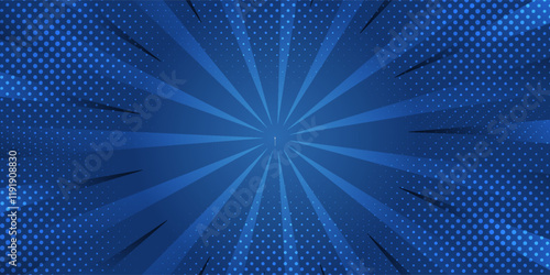 Blue Geometric Abstract Background With Radial Design and Dotted Patterns. Blue Comic Suitable for templates, sale banners, events. Vector Illustration