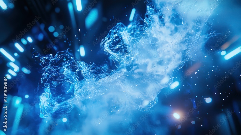 Abstract Blue Vapor Swirl in Futuristic Setting Abstract Blue Vapor Swirl in Futuristic Setting