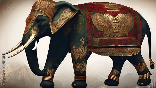 The colored war elephants are ready to ride into battle. Ready to win the battle of the ten directions mammal, wildlife, white, nature, wild, statue, zoo, india, safari, trunk, big, large, asia, thail