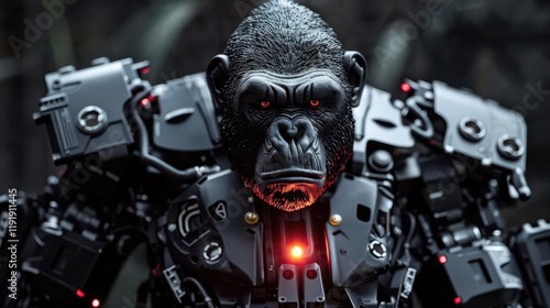 A robotic gorilla with a menacing expression and mechanical features. photo