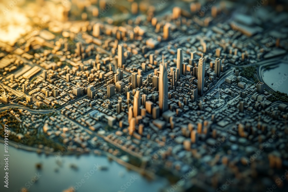 Naklejka premium A close-up of the city map, showcasing its intricate details and modern architecture. The focus is on the face, with a shallow depth of field.