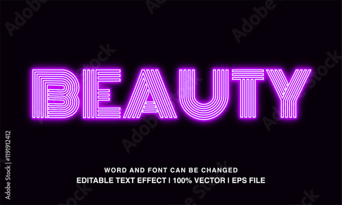 editable text effect beauty purple neon light