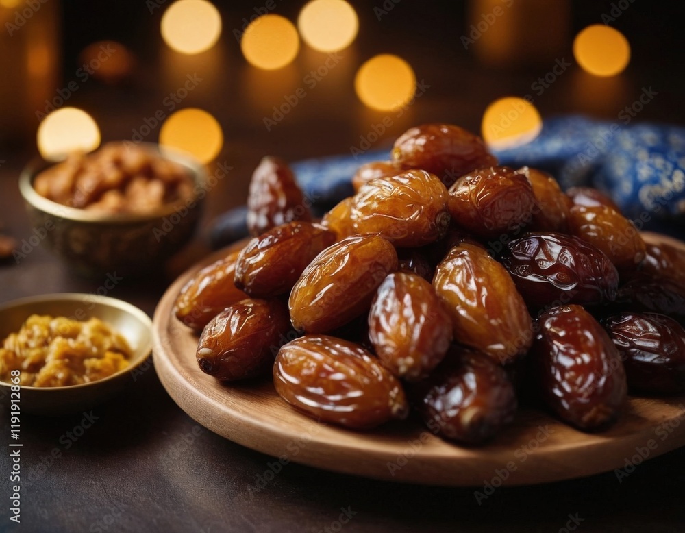 Delicious Dates on Ornate Plate, Perfect for Ramadan Delicious Dates on Ornate Plate, Perfect for Ramadan