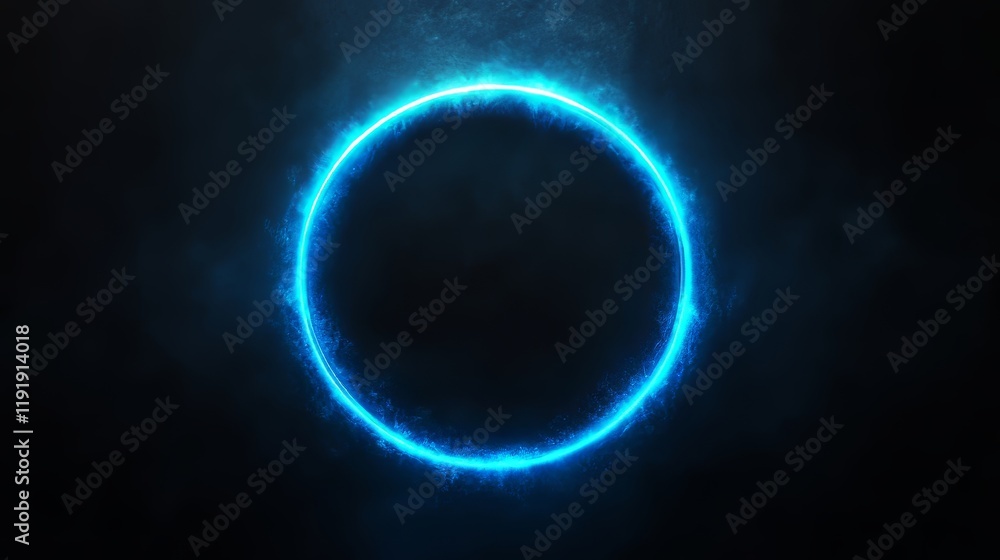 Obraz premium A glowing blue circular light on a dark background, creating a mesmerizing effect.