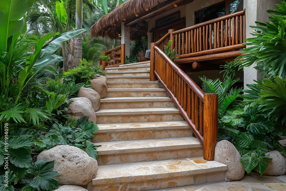 Φωτογραφία Refreshing Stairway in Tropical Resort Oasis Invites Relaxation