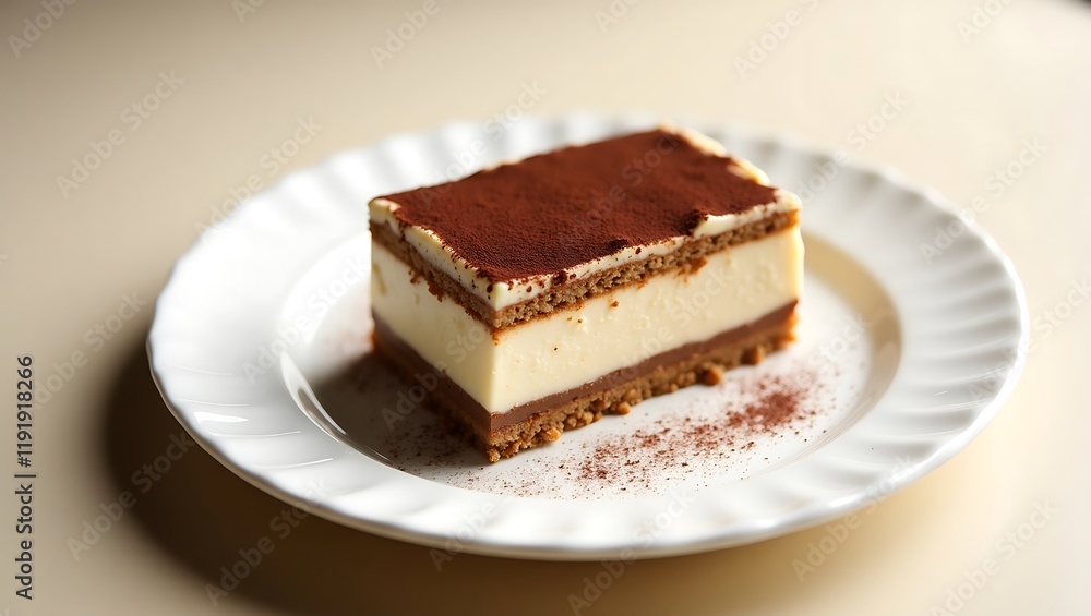 Decadent Tiramisu Slice with Cocoa Dusting Decadent Tiramisu Slice with Cocoa Dusting