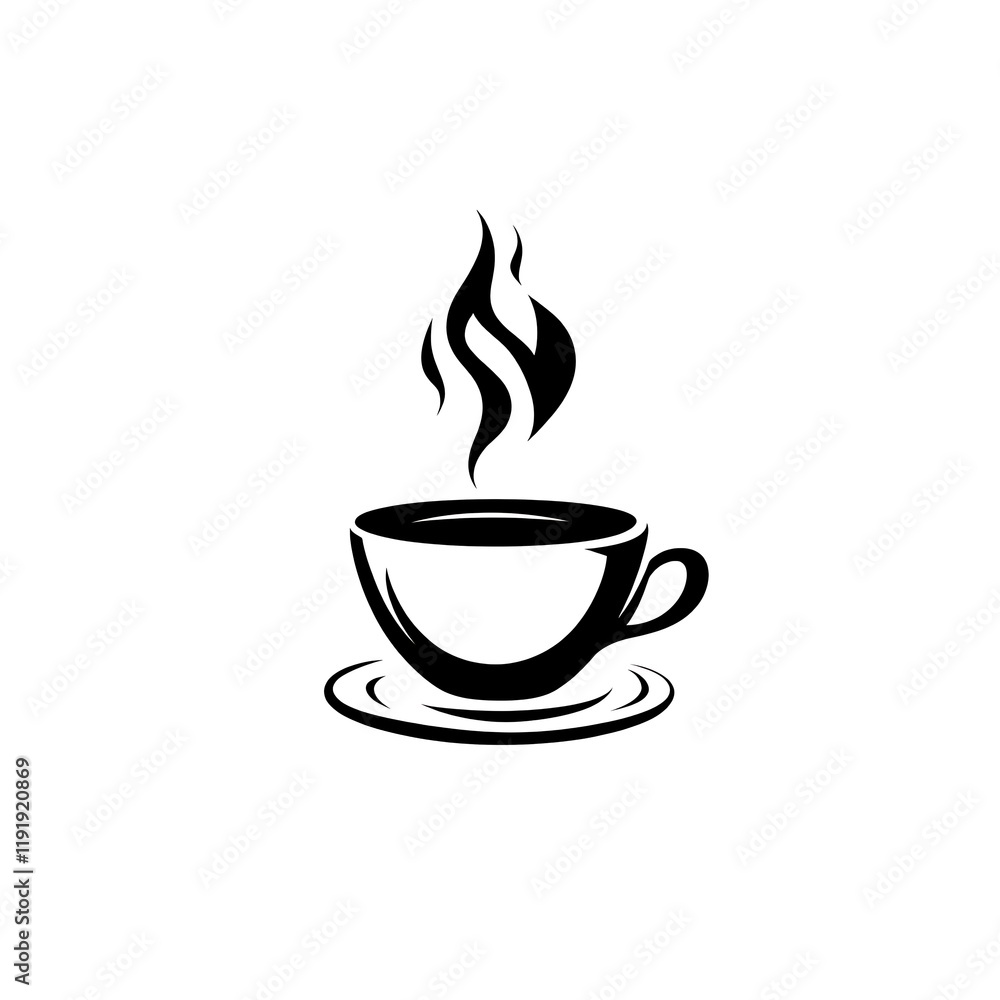 Steaming Coffee Cup On Saucer Simple Design Steaming Coffee Cup On Saucer Simple Design