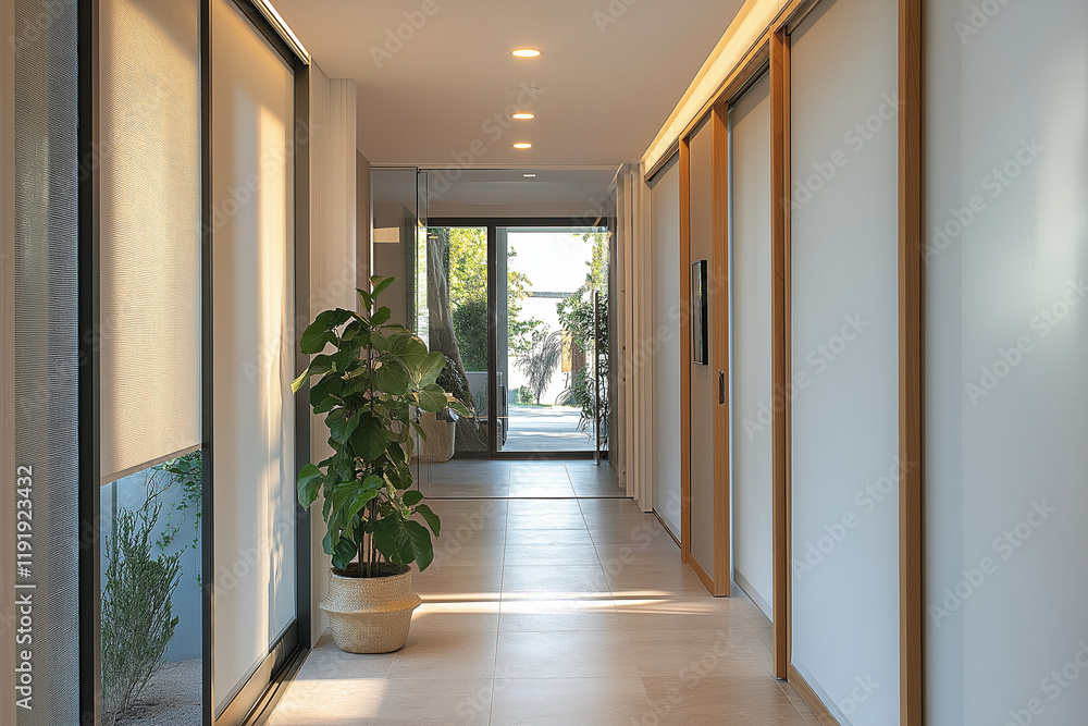 Fototapeta premium Streamlined Fashion in a Slight Hallway with Sliding Doors