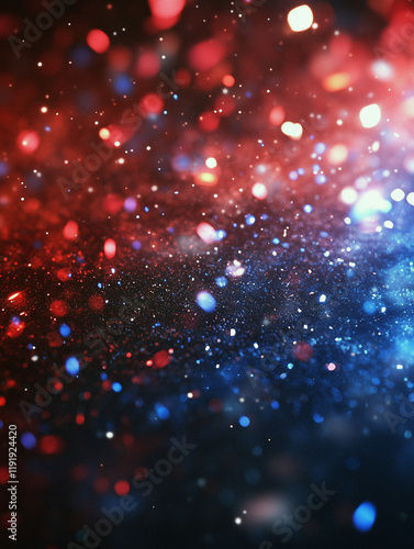 Red and Blue Sparkles Evoking: A Surreal and Depiction of Emergency Vehicle Lights, Creating an Unsettling Glow and Mysterious Vibe and Glow, Blending Color and Darkness in an Abstract Emergency Light
