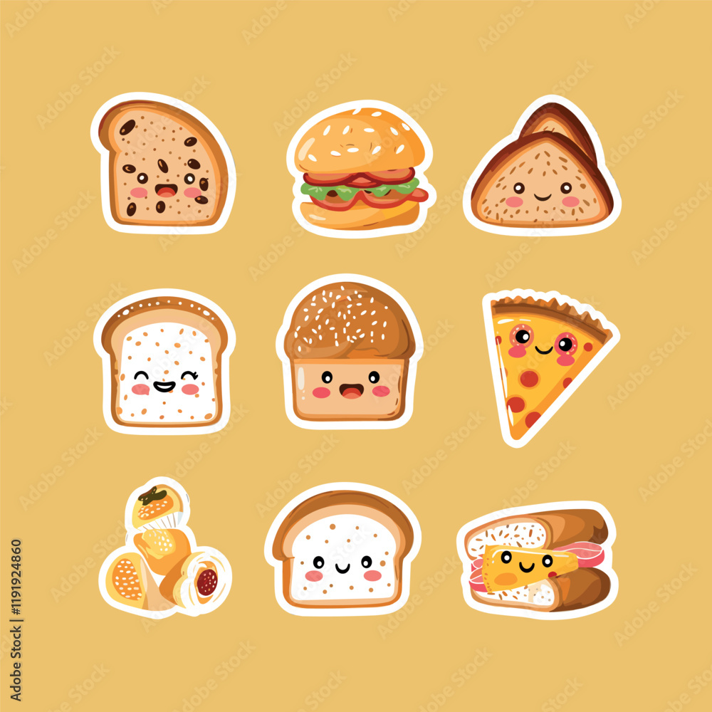 collection of cute vector bread stickers collection of cute vector bread stickers
