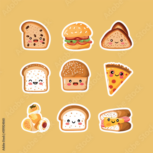collection of cute vector bread stickers