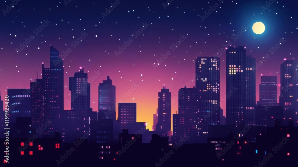 Glowing Cityscape at Night: Urban Skyline Illuminated in Vibrant Colors Glowing Cityscape at Night: Urban Skyline Illuminated in Vibrant Colors