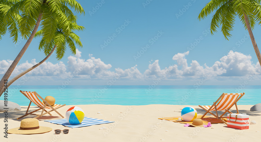 sun-drenched beach featuring sunbathing paraphernalia, creating an idyllic setting for a summer getaway. sun-drenched beach featuring sunbathing paraphernalia, creating an idyllic setting for a summer getaway.