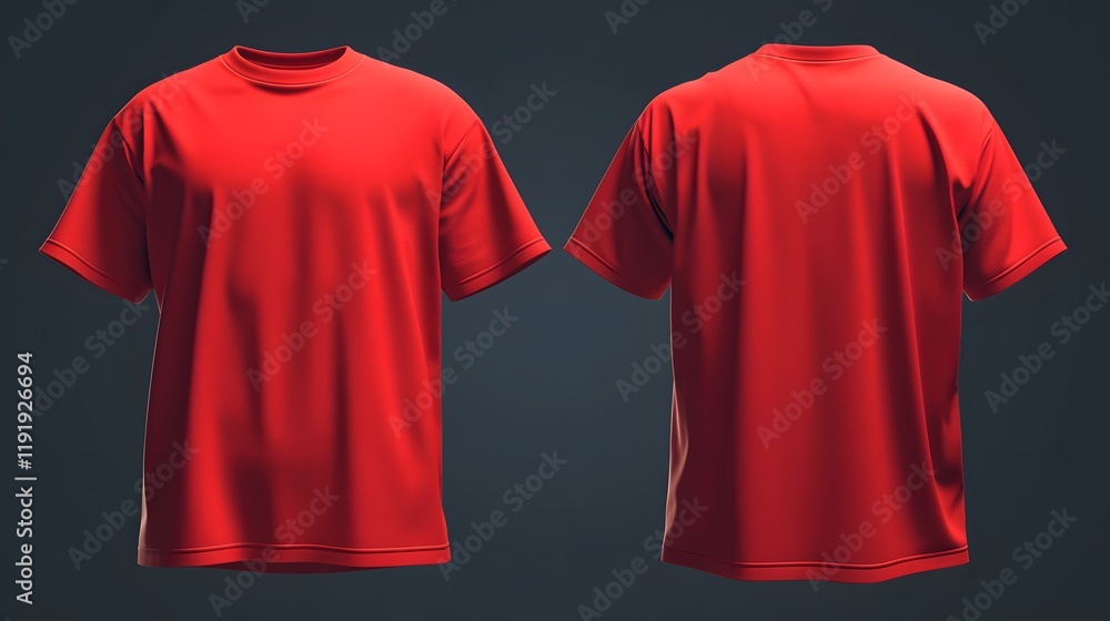Close-up of a red t-shirt mockup, front and back views