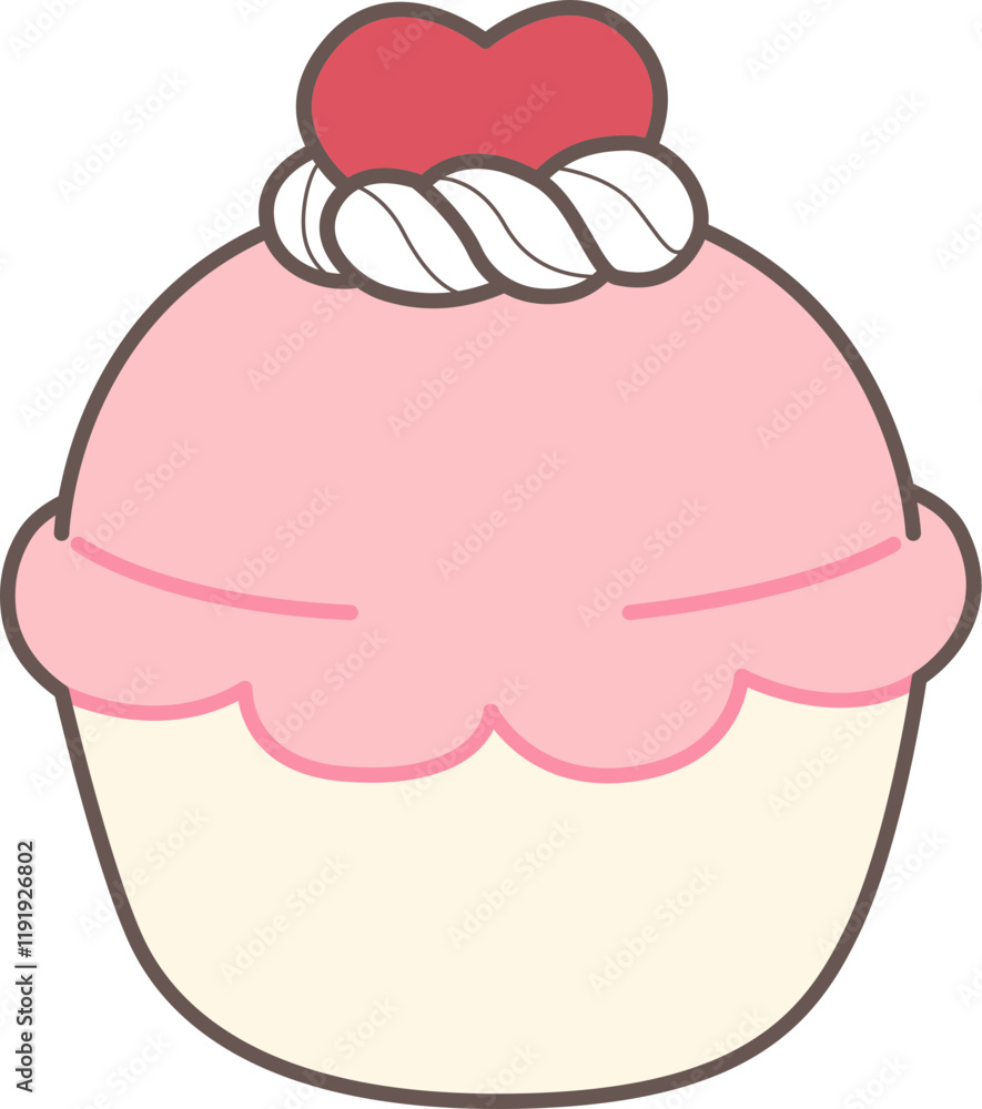 Obraz premium Cute Pink Cupcake with Heart Topping