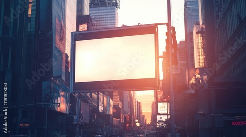 Blank billboard in the city at sunset. Mockup photo