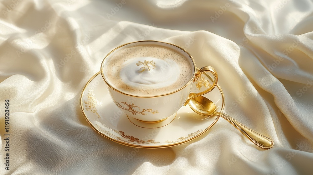 Cappuccino in an elegant cup with a golden spoon Cappuccino in an elegant cup with a golden spoon