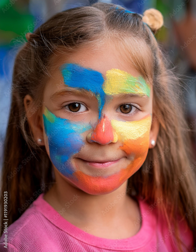 Happy Little Girl with Multicolored Face Paint Happy Little Girl with Multicolored Face Paint