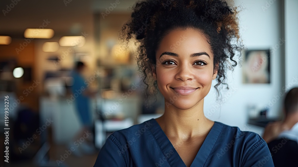 Smiling healthcare professional in a clinical setting Smiling healthcare professional in a clinical setting