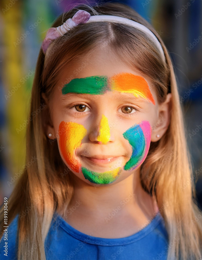 Happy Little Girl with Multicolored Face Paint Happy Little Girl with Multicolored Face Paint