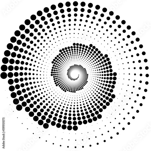 Abstract Black and White Spiral Pattern with Dot Gradient Effect