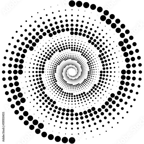Abstract Black And White Spiral With Concentrically Arranged Dots