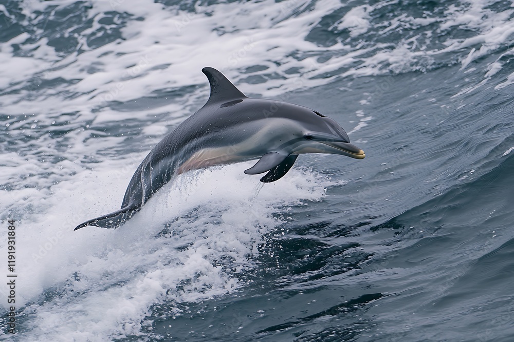 Fototapeta premium Striped Dolphin Leaping Ocean Wave