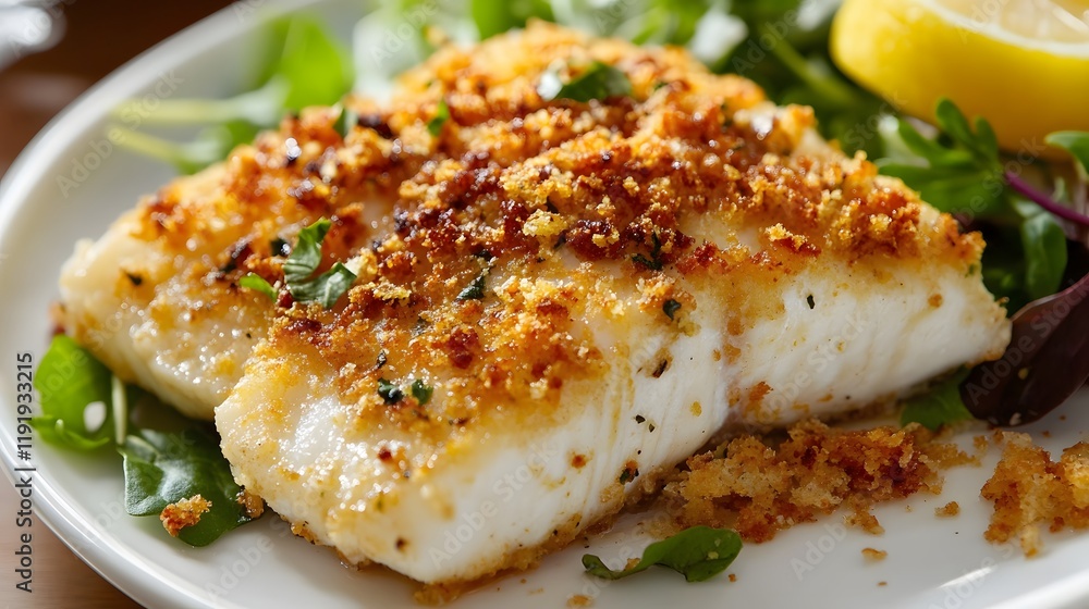 Crispy Breaded Fish Fillet with Salad Garnish Crispy Breaded Fish Fillet with Salad Garnish