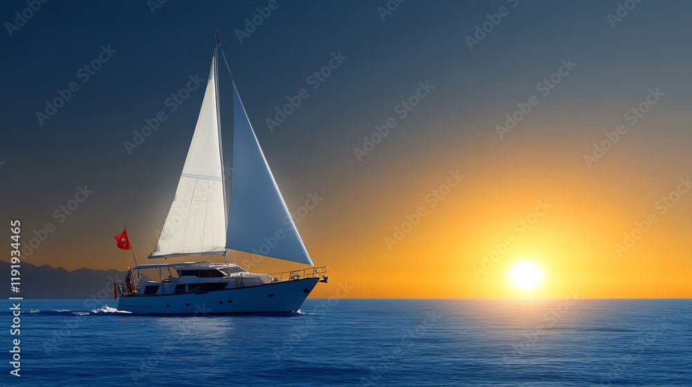 Serene sailboat glides gracefully across calm ocean waters bathed in warm sunset light. AI Generated Serene sailboat glides gracefully across calm ocean waters bathed in warm sunset light. AI Generated
