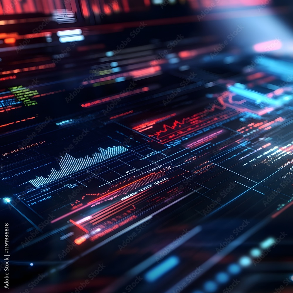 Fototapeta premium Digital Data Streams Visualized: Dynamic Graphs & Charts Illuminate Insights.