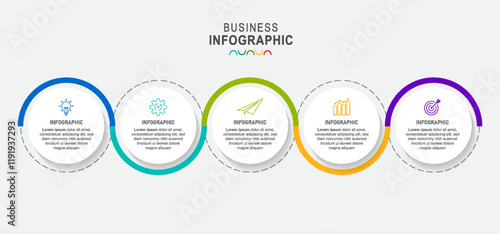 Infographic template 5 steps circle timeline milestone graphic, presentation banner concept.