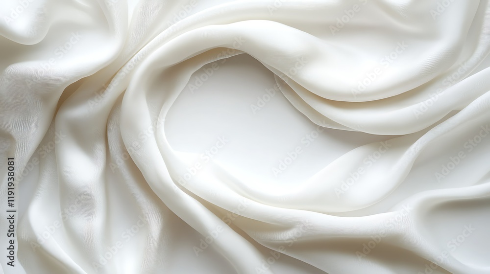 Obraz premium White silk fabric draped elegantly, forming a soft, circular frame. Perfect for fashion or textile websites