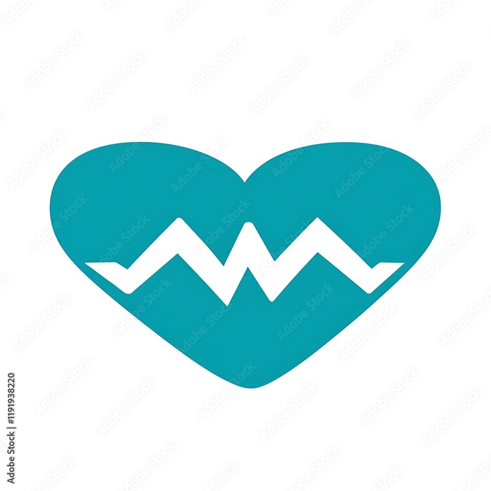 Teal Heart Showing Heartbeat Rhythm Graphic Teal Heart Showing Heartbeat Rhythm Graphic