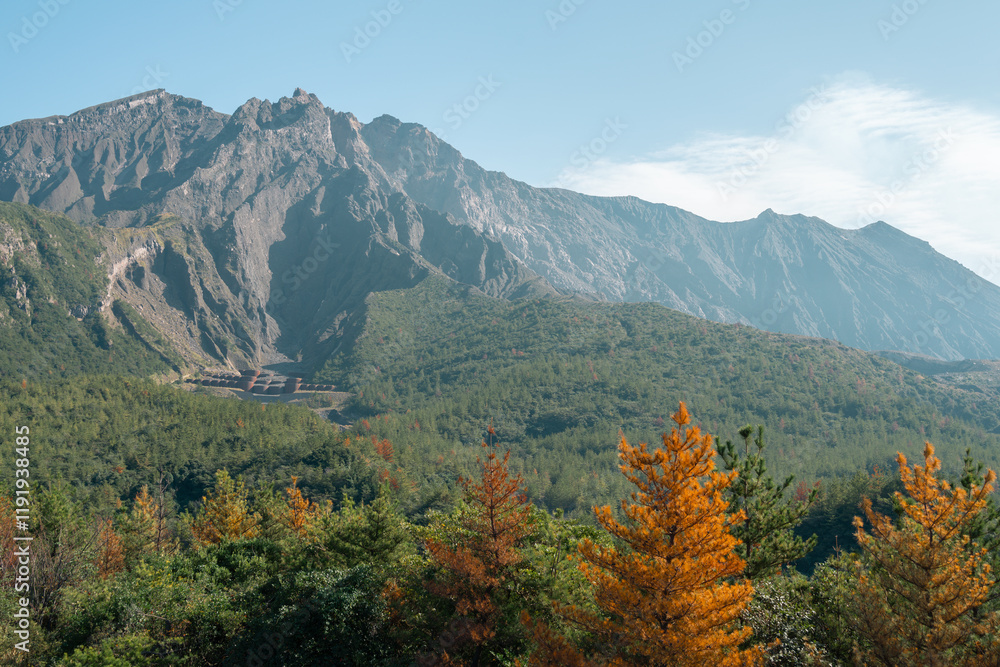 Sakurajima Yunohira Observatory volcano mountain in Kagoshima, Japan