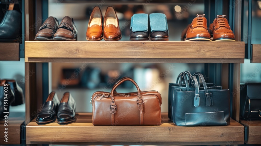 Elegant Men's Leather Goods Display: Shoes and Bags