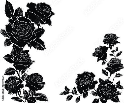 Black Roses Vector Illustration - Isolated on White Background