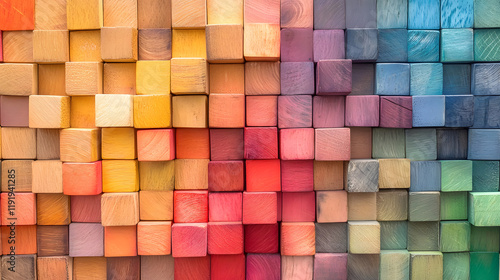 Colorful Wooden Blocks in Rainbow Gradient with Unique Textures