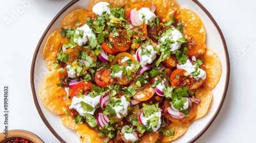  topview Papri Chaat on the white background photo