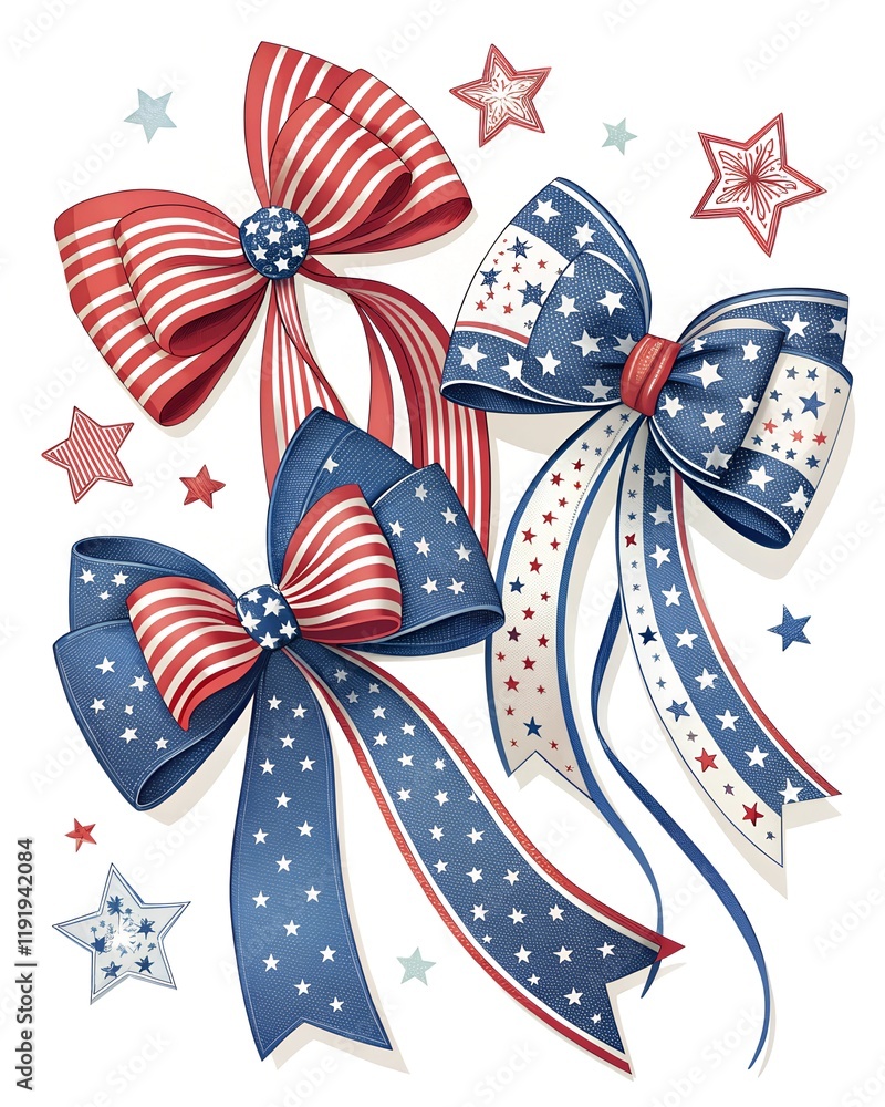 Obraz premium 4th of July bows. Vector illustration isolated on white background. Patriotic Bow Coquette 