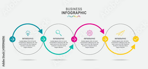 Line flow infographic. 4 steps circle timeline milestone graphic, presentation banner concept.