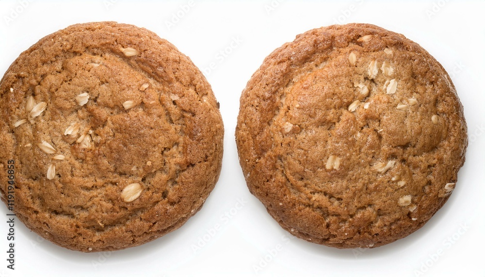 Top View of Wholewheat Oatmeal Biscuit on White Background
Top View of Wholewheat Oatmeal Biscuit on White Background