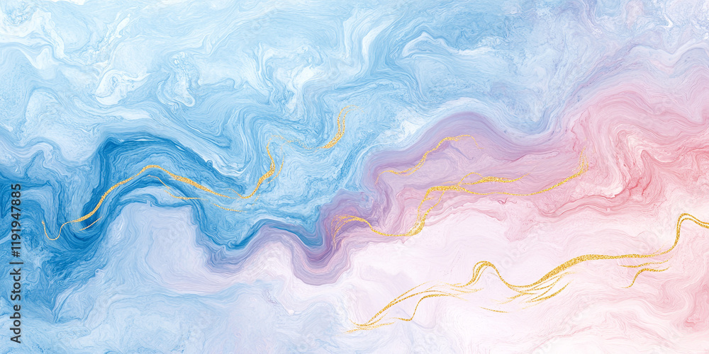 The image features a vibrant abstract design with swirls of blue and pink colors, accented by gold wavy lines The image features a vibrant abstract design with swirls of blue and pink colors, accented by gold wavy lines