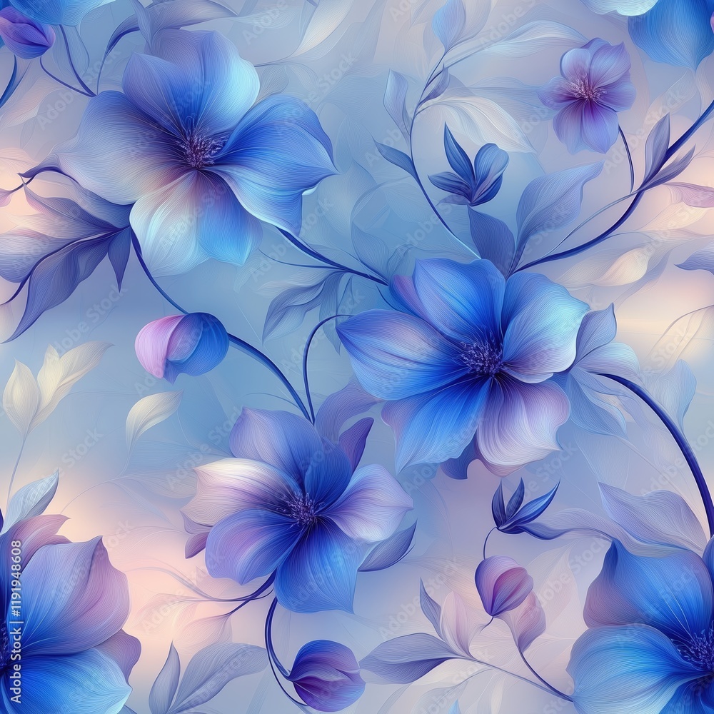 Soft Blue Floral Pattern with Gradient Pastel Background Soft Blue Floral Pattern with Gradient Pastel Background