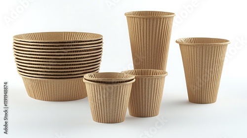 Eco-friendly paper cups and bowls on white background photo