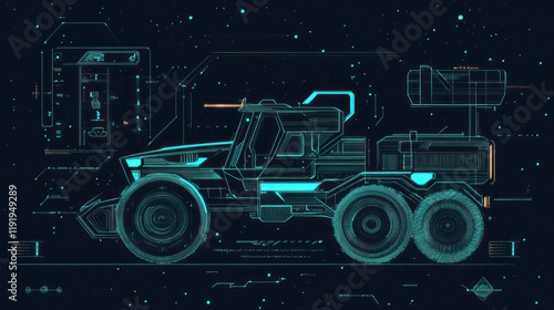 Futuristic military vehicle design, digital rendering.