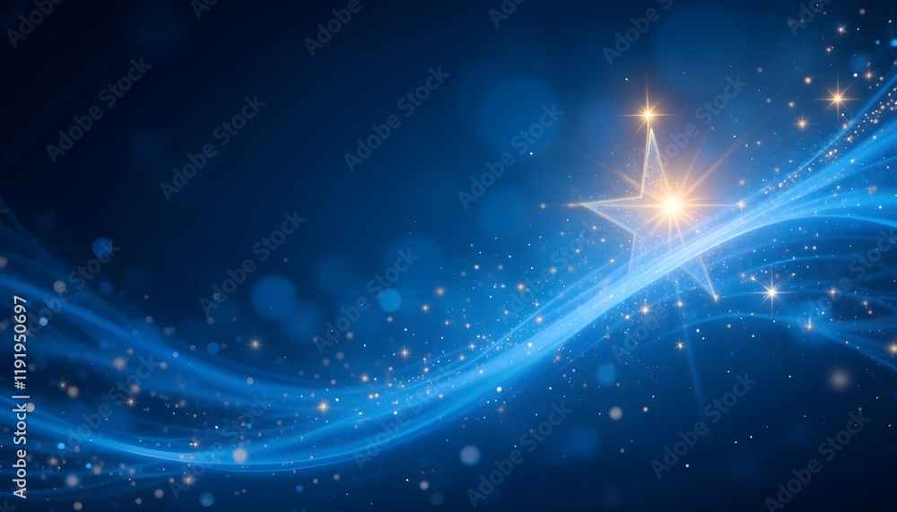 Sparkling Golden Stars on a Flowing Blue Background: A Magical Night-Themed Abstract Design Sparkling Golden Stars on a Flowing Blue Background: A Magical Night-Themed Abstract Design