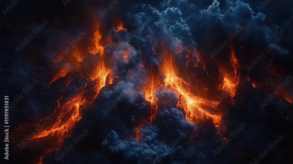 Fiery orange and blue smoke clouds clashing. Fiery orange and blue smoke clouds clashing.