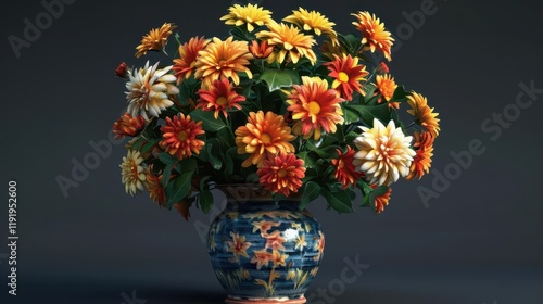 Wallpaper Mural A vibrant bouquet of orange and yellow flowers in a decorative vase. Torontodigital.ca