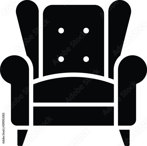 Minimalist Wingback Armchair Icon in Black Silhouette