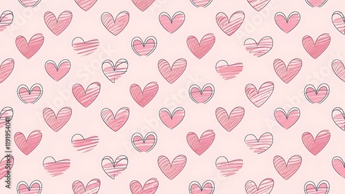 Wallpaper Mural Hand Drawn Heart Pattern With Sketch Style In Pink On A Light Pink Background Seamless Torontodigital.ca